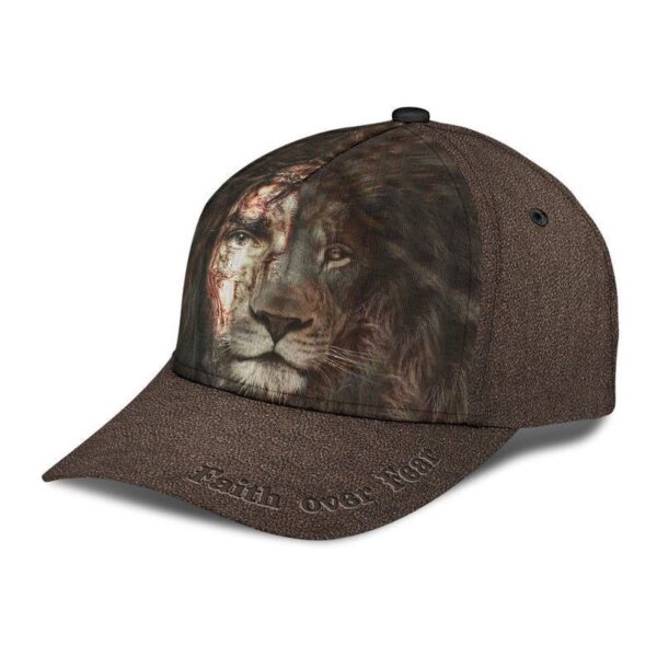 Jesus And Lion Leather Like Hat Classic Cap 3D Gift For Him, Human Cap, Trending Cap, American Cap