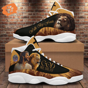 Jesus And Lion Walk By Faith Basketball Shoes, In God We Trust Running Shoes, Christian Cross Footwear