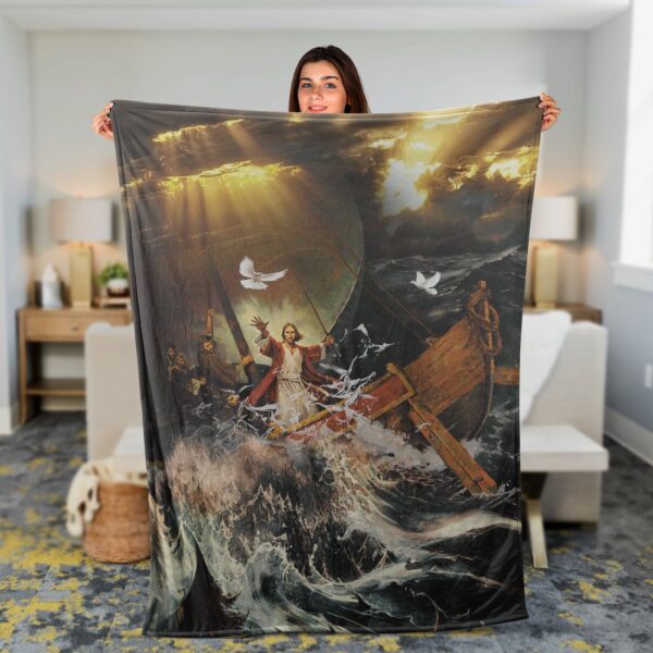 Jesus and Stunning Ocean Blanket – Christian Throw with Dove Symbol Butterfly Design – Inspirational Gift for Walking With Jesus