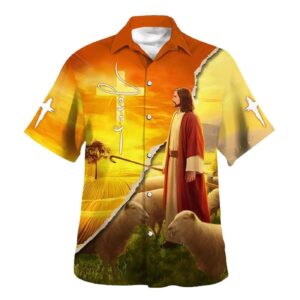 Men s Jesus And The Lamb Hawaiian Shirt: Christian Gift