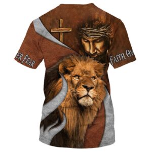 Jesus and the Lion of Judah All Over Print 3D T-Shirt - Perfect Christian Gift 1