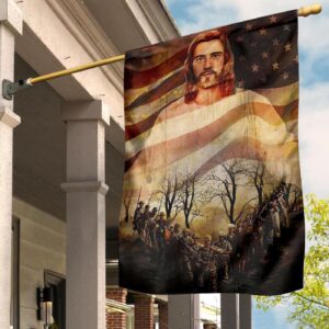 Jesus And Veterans American Flag One Nation Under God Canvas Print Art Military Decor 1