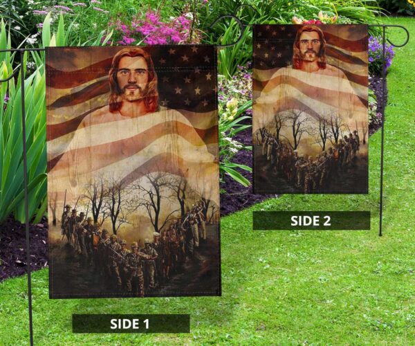 Jesus And Veterans American Flag One Nation Under God Canvas Print Art Military Decor