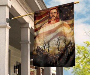 Jesus And Veterans American Flag One Nation Under God Canvas Print Art Military Decor 5