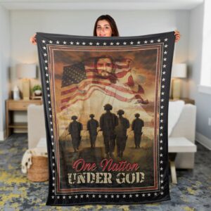 Jesus and Veterans Blanket: Christian Faith Inspirational Gift - One Nation Under God Throw 1