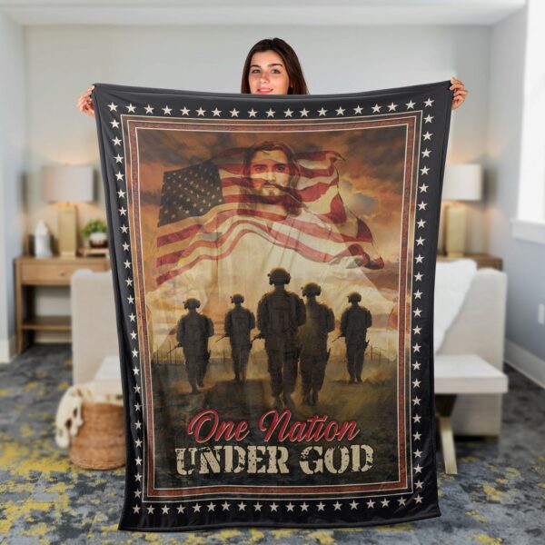 Jesus and Veterans Blanket: Christian Faith Inspirational Gift – One Nation Under God Throw