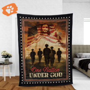 Jesus and Veterans Blanket: Christian Faith Inspirational Gift - One Nation Under God Throw