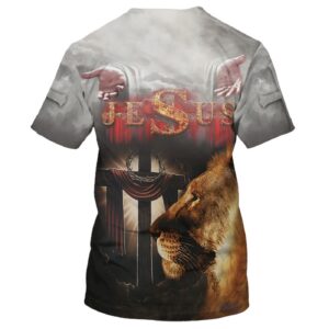 Jesus Arms Open Lion Cross All Over Print 3D T-Shirt - Perfect Christian Gift 1