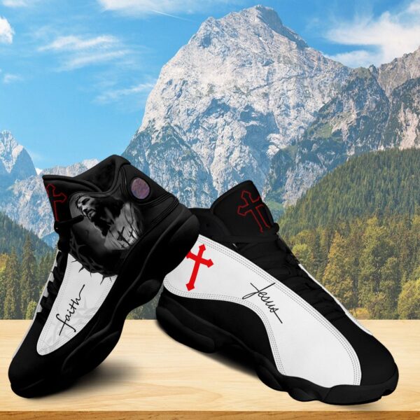 Jesus Art Faith Red Cross Basketball Shoes, Jesus Faith Running Shoes, Christian Unisex Basketball Shoes, Faith Believers Gifts