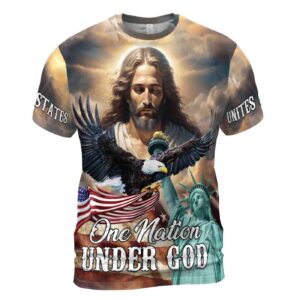 Jesus Aurole One Nation Under God America Statue of Liberty Men's T-shirt S-5XL 1