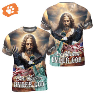 Jesus Aurole One Nation Under God America Statue of Liberty Men's T-shirt S-5XL
