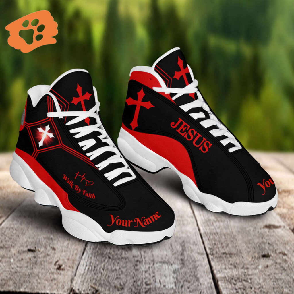Jesus Basic Walk by Faith custom name Air Jordan 13 Shoes Black and Red – Gift for Men Women Jesus Basic Walk by Faith custom name Air Jordan 13 Shoes Black and Red – Gift for Men Women