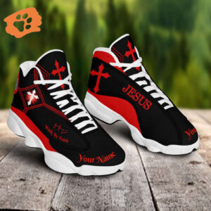 Jesus Basic Walk by Faith custom name Air Jordan 13 Shoes Black and Red - Gift for Men Women