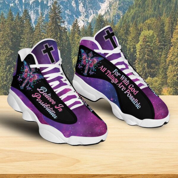 Jesus Basketball Shoes, Believe In Possibilities With God All Things Possible, Jesus Christian Cross Shoes, Christian Unisex Sneaker, Religious Gift