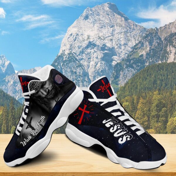 Jesus Basketball Shoes For Men, Walk By Faith Running Shoes, Jesus Christ Cross Sneaker Gift For Mom Dad