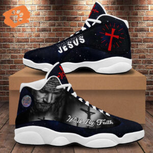 Jesus Basketball Shoes For Men, Walk By Faith Running Shoes, Jesus Christ Cross Sneaker Gift For Mom Dad