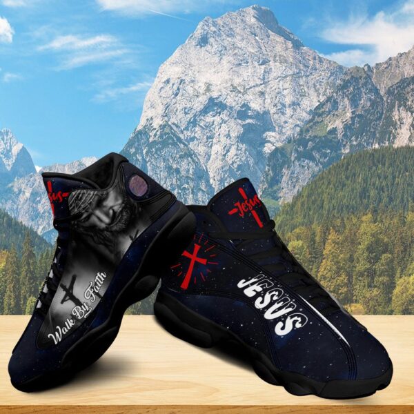 Jesus Basketball Shoes For Men, Walk By Faith Running Shoes, Jesus Christ Cross Sneaker Gift For Mom Dad