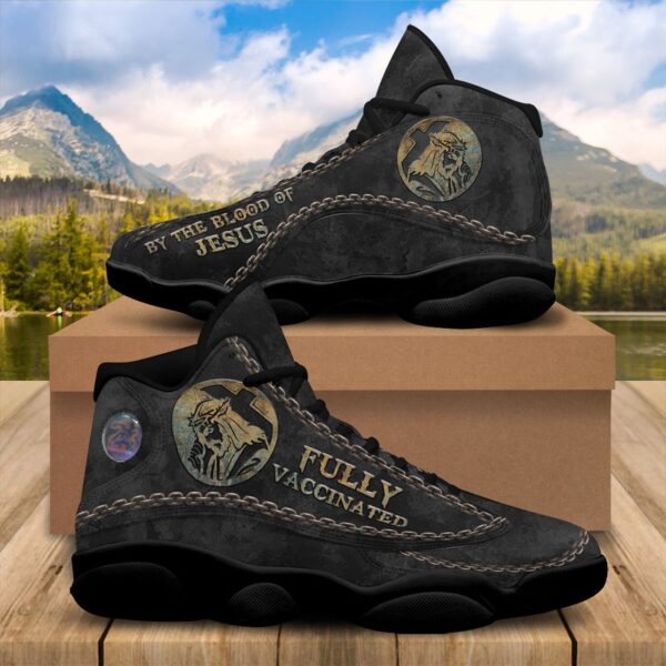 Jesus Basketball Shoes, Fully Vaccinated By Blood Of Jesus, Jesus Christian Cross Shoes, Christian Unisex Sneaker, Religious Gift For Love Ones