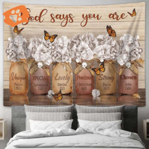 Jesus Beautiful Flower Tapestry: Inspirational God Says You Are Wall Hanging for Living Room Bedroom
