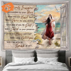 Jesus Beautiful Girl Beach Scene Tapestry for Living Room and Bedroom Decor
