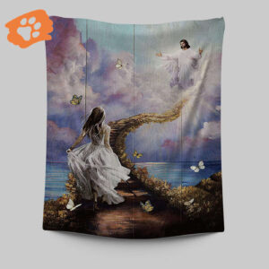 Jesus Beautiful Girl Path To Heaven Tapestry - Christian Wall Art for Religious Home Decor