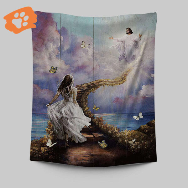 Jesus Beautiful Girl Path To Heaven Tapestry – Christian Wall Art for Religious Home Decor