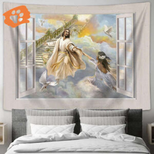 Jesus Beautiful Girl Tapestry Art - Christian Wall Decor with Bible Verse