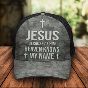 Jesus Because of Him Heaven Knows My Name Christ God Classic 3d Cap ALL OVER PRINTED
