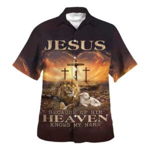 Men s Christian Hawaiian Shirt - Jesus Heaven Name Design - Perfect Gift for Christian