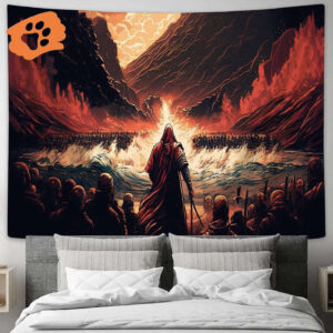Faith Art: Jesus Bible Moses Crossing Red Sea Tapestry - Christian Wall Decor