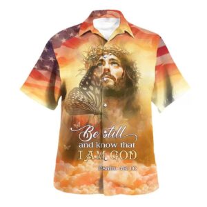Christian Men s Hawaiian Shirt - Be Still and Know Jesus Bible Verse Gift for Christians