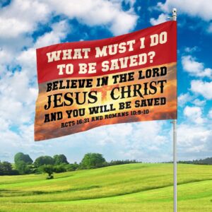 Jesus Bible Verse Garden Flag - Believe In The Lord Jesus for Salvation! Christ American Flag Great Gifts for Jesus Lovers 1