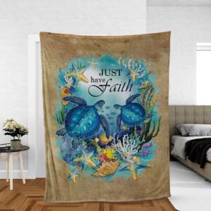 Big Sea Turtle Jesus Blanket - Deep Ocean Theme with Colorful Starfish - Perfect Gift for Christian Faith 1