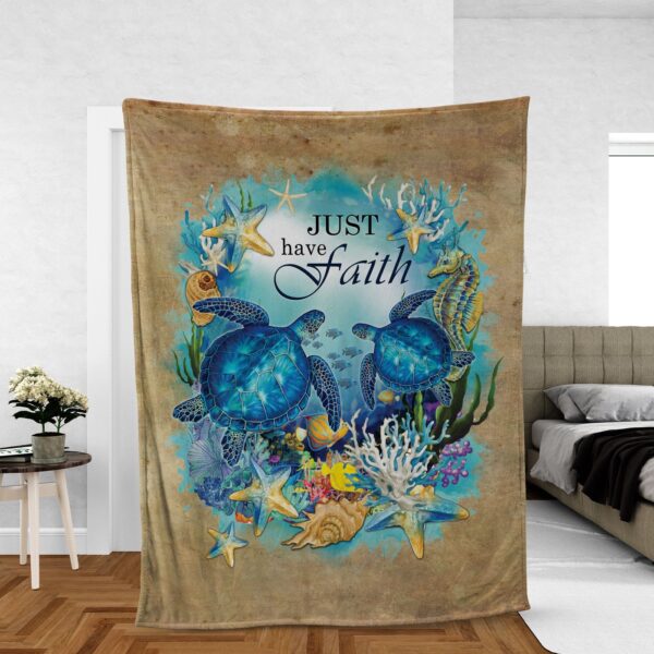 Big Sea Turtle Jesus Blanket – Deep Ocean Theme with Colorful Starfish – Perfect Gift for Christian Faith