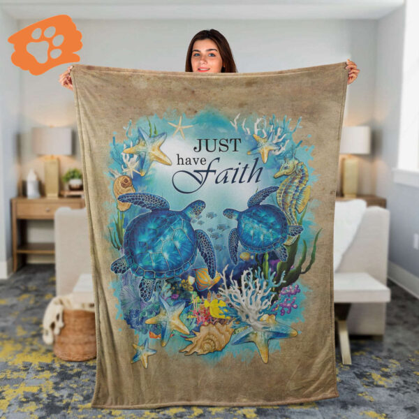 Big Sea Turtle Jesus Blanket – Deep Ocean Theme with Colorful Starfish – Perfect Gift for Christian Faith