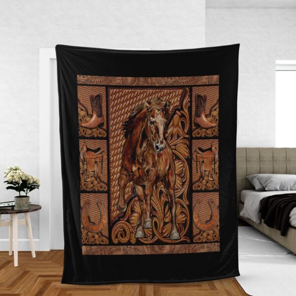 Jesus Blanket with Brown Horse & Flower Painting – Christian Gift with Horseshoe Symbol