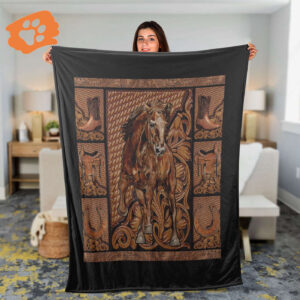 Jesus Blanket with Brown Horse & Flower Painting - Christian Gift with Horseshoe Symbol