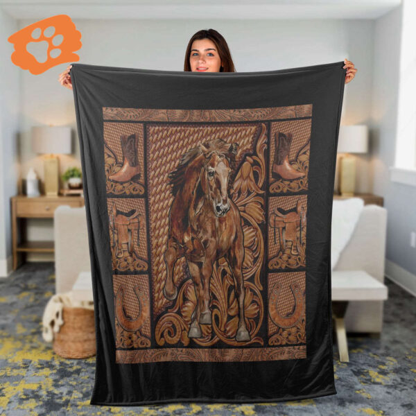 Jesus Blanket with Brown Horse & Flower Painting – Christian Gift with Horseshoe Symbol