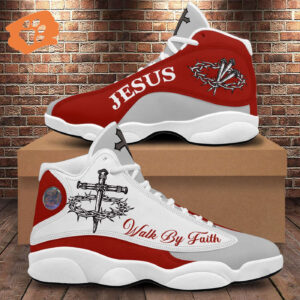 Jesus Blood Walk By Faith Basketball Shoes, God Cross Running Shoes, Jesus Lover Gift