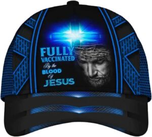 Jesus Blue Cross Light Fully Vaccinated By The Blood Of Jesus Baseball Cap Hat Trucker Classic Hats Gift 1