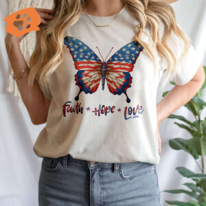 Jesus Butterfly American Flag Shirt Faith Hope Love US Pride Tee Independence Day Hoodie Butterfly Lover Gifts