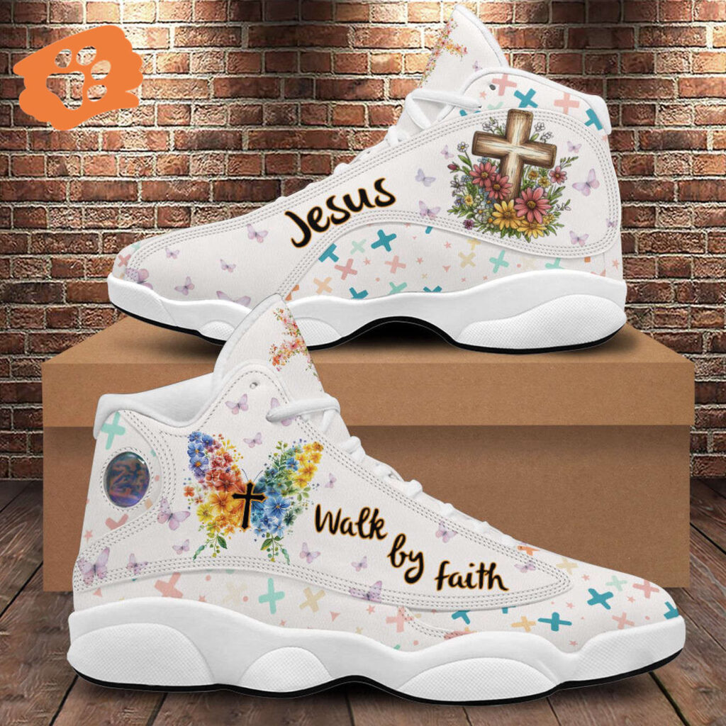 Jesus Butterfly Basketball Shoes, Walk By Faith Running Sneakers For Mom, Christ Cross Mothers Day Gift Jesus Butterfly Basketball Shoes, Walk By Faith Running Sneakers For Mom, Christ Cross Mothers Day Gift
