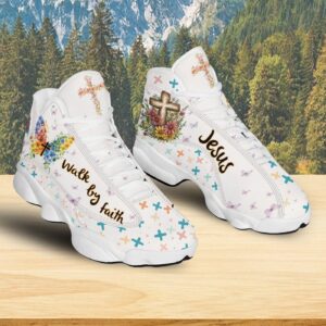 Jesus Butterfly Basketball Shoes, Walk By Faith Running Sneakers For Mom, Christ Cross Mothers Day Gift 1