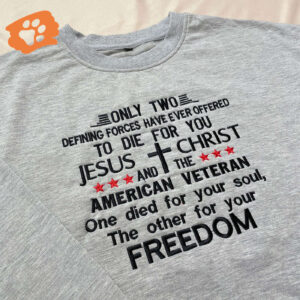 Jesus Christ And American Veteran Embroidered T-Shirt