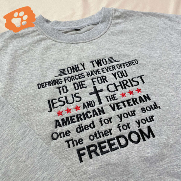 Jesus Christ And American Veteran Embroidered T-Shirt