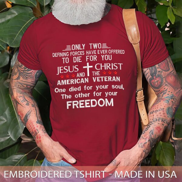 Jesus Christ And American Veteran Embroidered T-Shirt