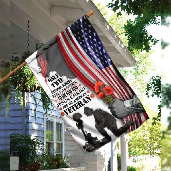 Jesus Christ & American Veteran House Flags – Christian & Scripture Garden Banner