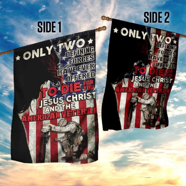 Jesus Christ and American Veteran House Flags – Christian Scripture Garden Banner