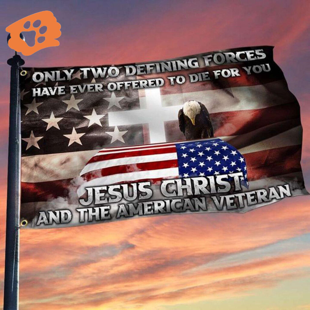 Jesus Christ And The American Veteran US Flag Memorial Christian Patriotic Veteran Flag Decor Jesus Christ And The American Veteran US Flag Memorial Christian Patriotic Veteran Flag Decor
