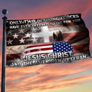 Jesus Christ And The American Veteran US Flag Memorial Christian Patriotic Veteran Flag Decor 1